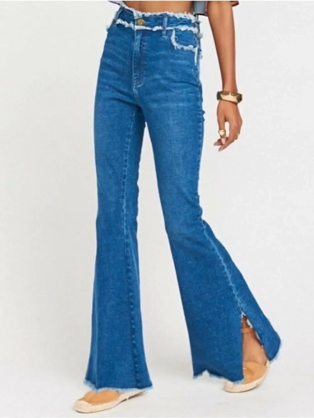 MuMu Blue High-Rise Frayed Hem Flare Jeans for Women; Size 26